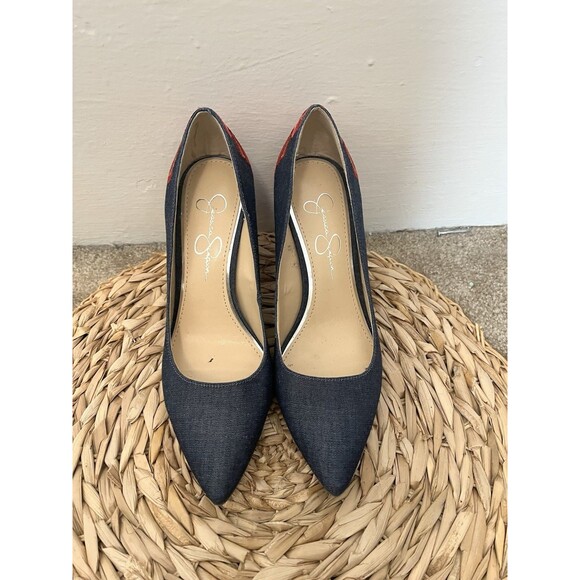 Jessica Simpson Western Denim Floral Pumps Size 6.5 Rose Platform Chunky Boho - Picture 3 of 7
